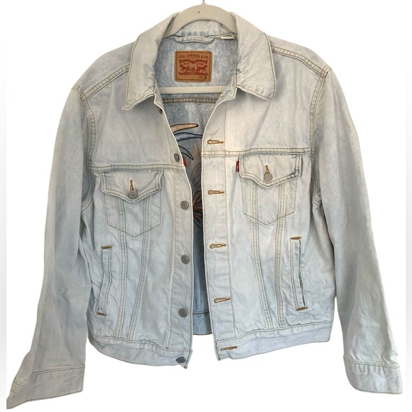 Levi's Ex Boyfriend Floral Embroidered Trucker Jacket Size XL EUC - Picture 4 of 12